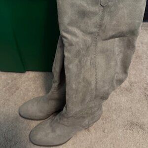 Grey Tall Suede Boots with Heels